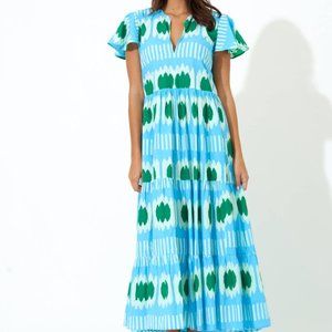 Oliphant V-Neck Maxi - Ikat Blue
